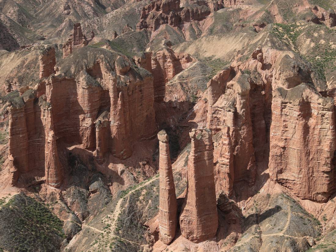 The towering rock formations of Binggou Danxia Geopark