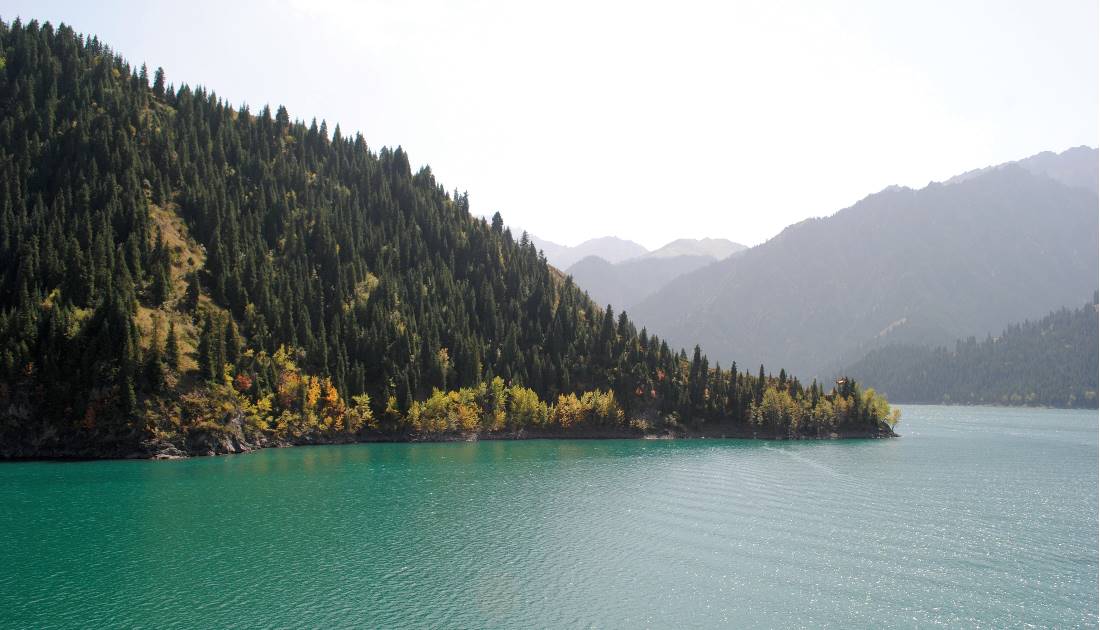 View over the spectacular Heaven's lake, China | <i>Bec Leorke</i>