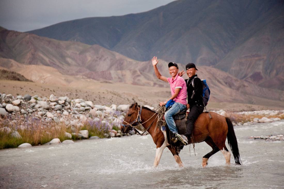 Local boys in West Mongolia give a friendly greeting |  <i>Cam Cope</i>
