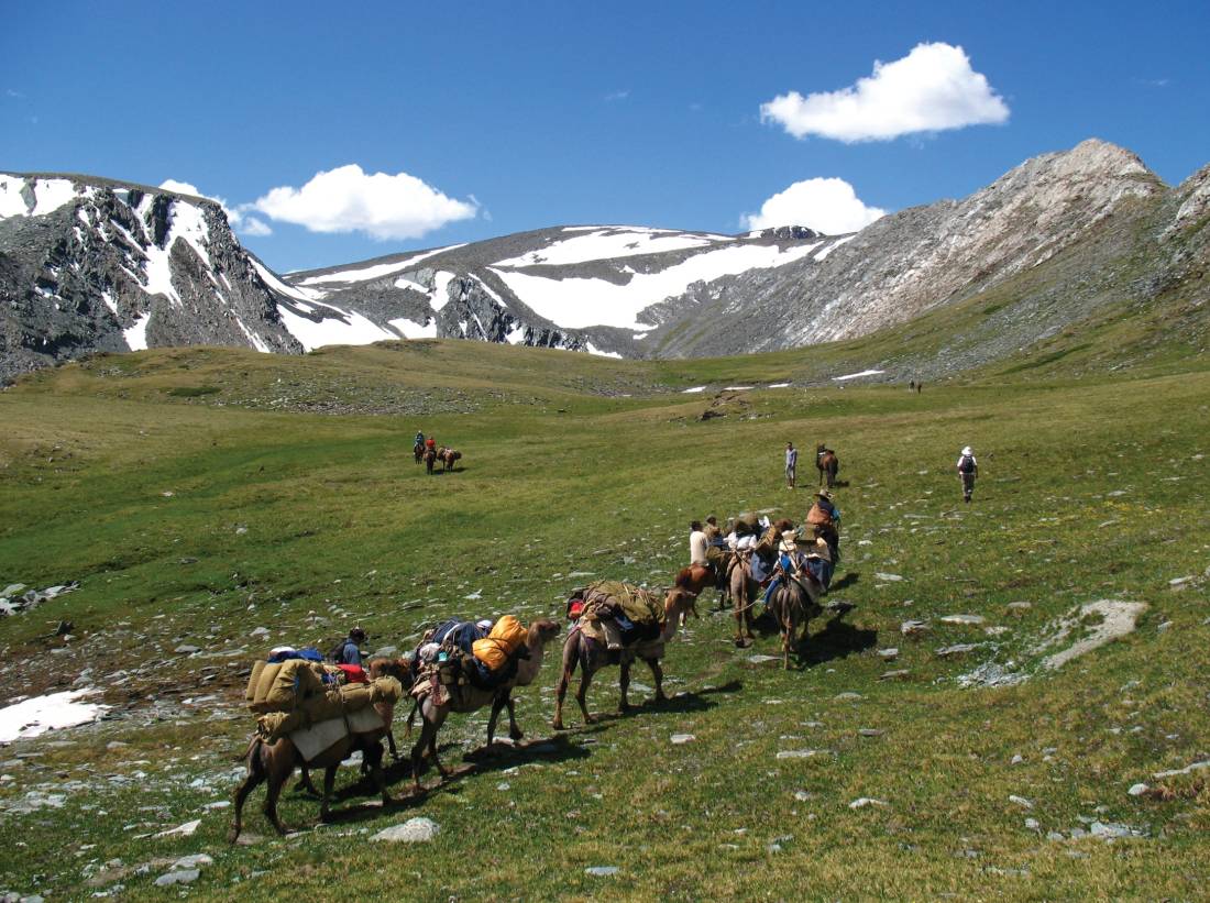 Trekking towards the Most Pass in the Altai Tavan Bogd National Park, Mongolia. | <i>Alan and Julie Marshall</i>