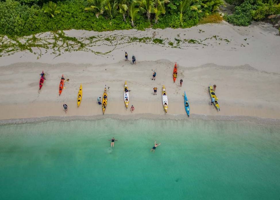 Enjoying a well earned rest and  swim in the remote tropical waters waters of the Yasawa Islands