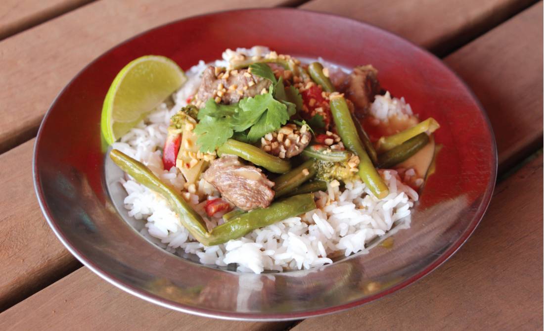Stir fry and rice is an example of what you may enjoy on our Larapinta guided trips |  <i>Ayla Rowe</i>