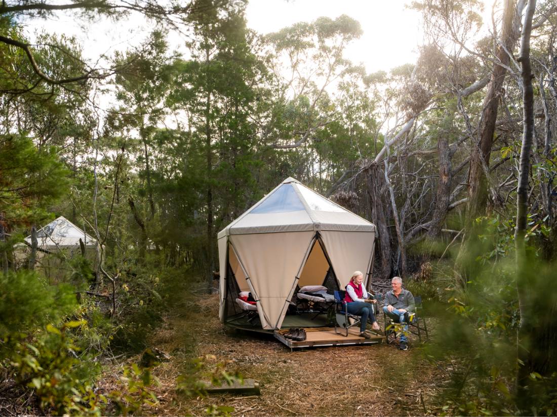 Sleep comfortably in our spacious tents on Flinders Island |  <i>Lachlan Gardiner</i>