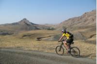 Riding past the impressive Ortacheku Rocks