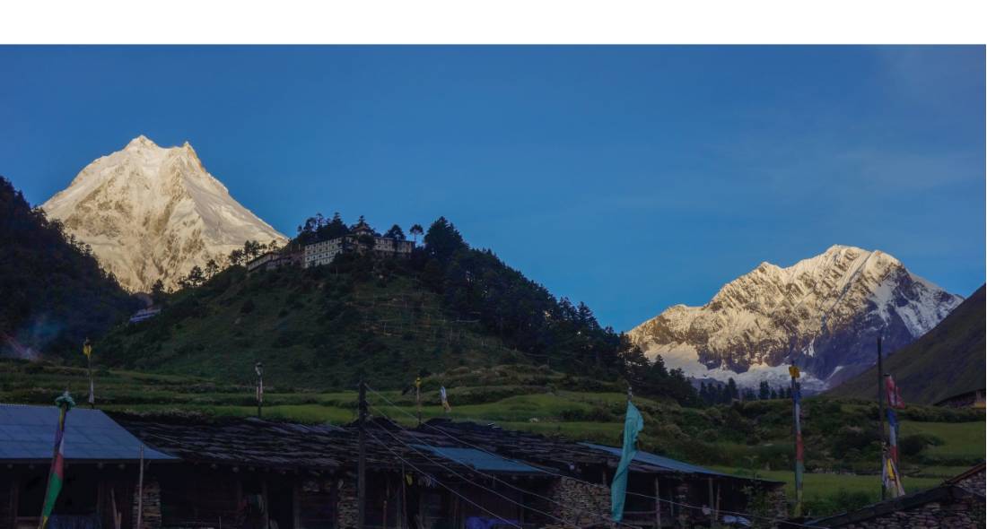 Mount Manaslu from the village of Lho |  <i>Michelle Landry</i>