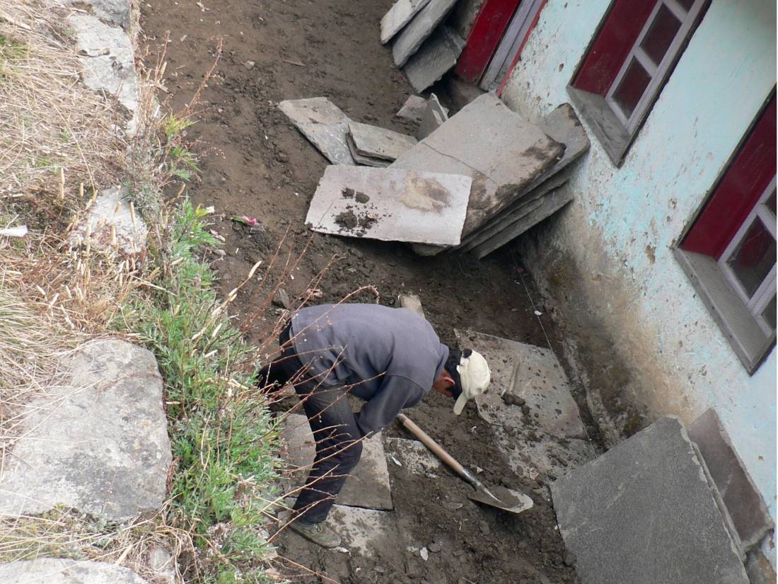 One of the tasks at Junbesi school was to complete a path and stop water leaking into the building |  <i>Ken Whitney</i>