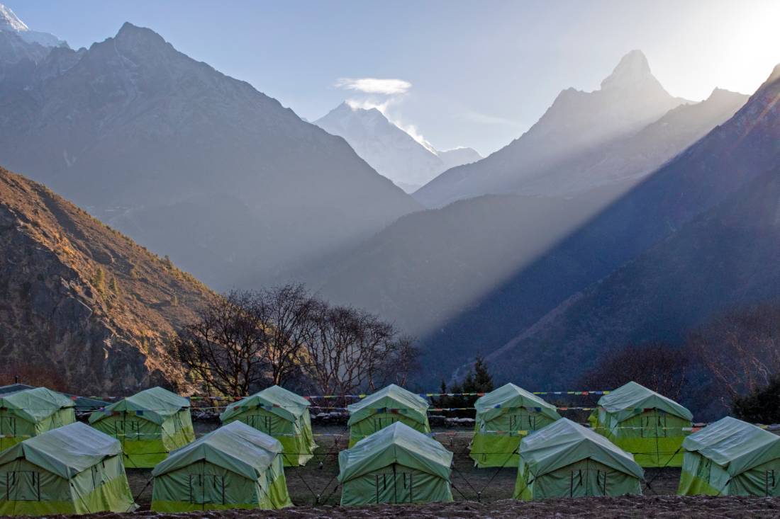 Wake up to Ama Dablam, Lhotse and Nuptse at our Kyangjuma Eco-Comfort Camp |  <i>Andrew Bain</i>