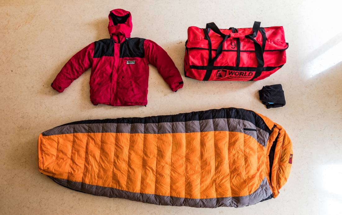Use our trek pack on tour which includes a down/fibrefill jacket, skeeping bag, sleeping bag liner and kit bag. | <i>Lachlan Gardiner</i>