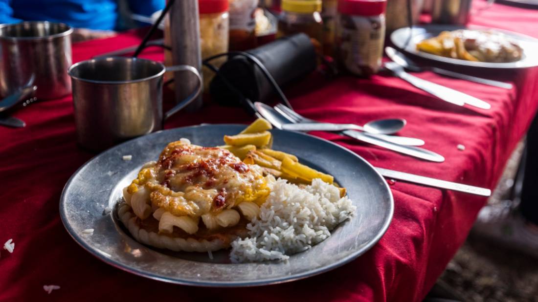 Enjoy three fresh meals a day, prepared by our cooks, when on trek |  <i>Lachlan Gardiner</i>