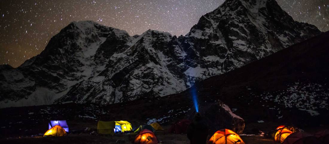 Base camp on Lobuche East with Cholatse towering above | <i>Tina Lacey</i>