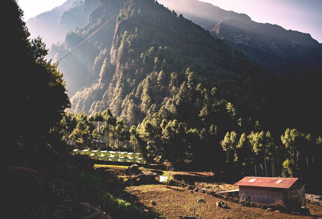 Early morning sun on our Monjo Eco-Comfort Camp |  <i>Tim Charody</i>