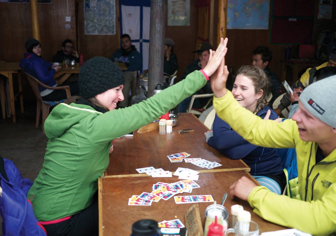 A group of trekkers enjoying some down time and having a laugh |  <i>Sally Imber</i>