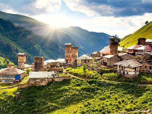 Views of Upper Svaneti region in Ushguli, Georgia Caucasus Mountains